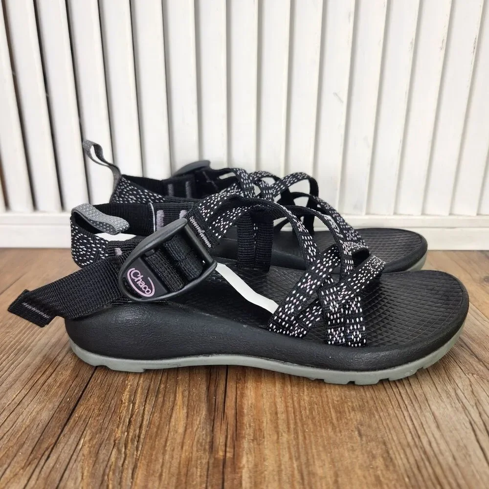 Chaco ZX1 Ecotread Hugs and Kisses Kid 13M Black Pink Strappy Adjustable Sandals